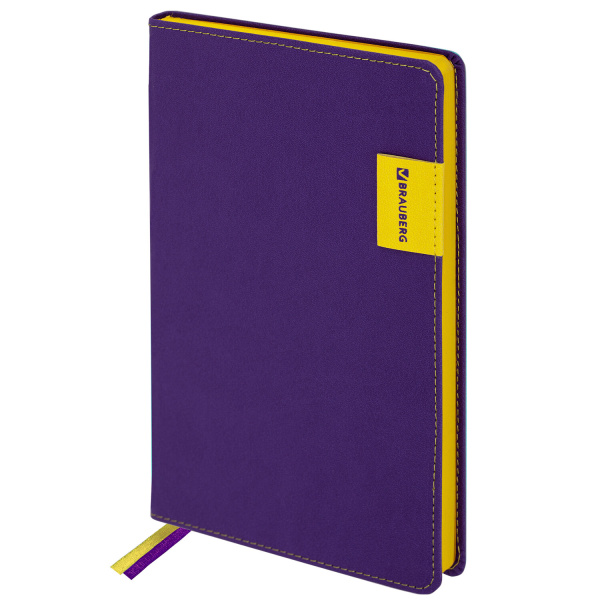 Ежедневник недатированный А5 138х213мм BRAUBERG AIM под кожу, 136л, фиолетовый, 113424