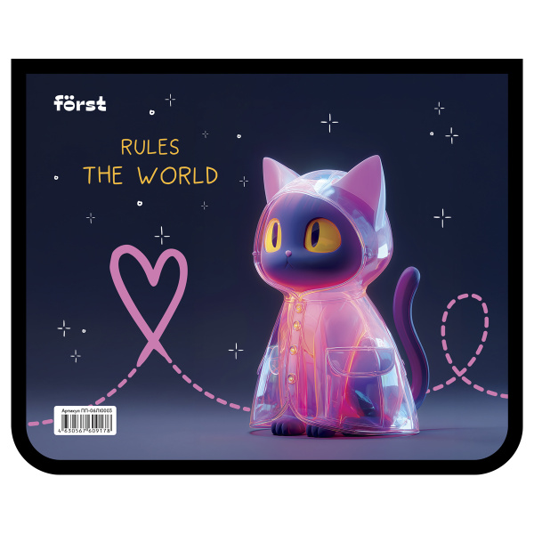 Папка для тетрадей 1 отделение, А5, Först  "The Star Cat" (Звездный кот), пластик, на молнии ПП-06Л10003 390769 - МСК «Форвард»