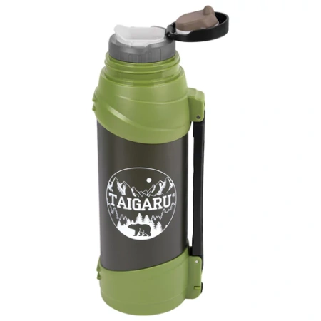 Термос классический, нержавеющая сталь, 2 л, черно-оливковый, 2 кружки, ручка + ремешок, TAIGARU (ТАЙГАРУ), 608816 - МСК «Форвард»
