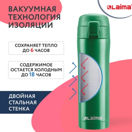 Термокружка 470 мл из нержавеющей стали SUS304, изумрудно-зеленый бархат матовый, LAIMA, 608823 - МСК «Форвард»
