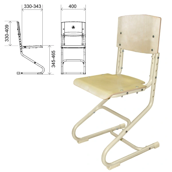 Стул ученический регулируемый "ДЭМИ" СУТ.01, 400х330-343х795-874 мм, бежевый каркас, фанера лак  982138 982138