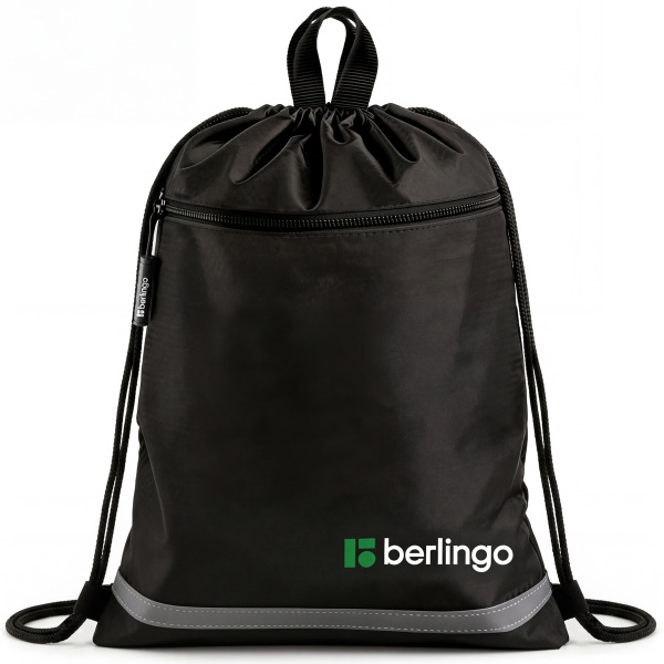 Мешок для обуви 1 отделение Berlingo "Basic black", 360*460 мм, светоотражающая лента, карман на молнии, полиэстер, черный BR-MS-040603 389690