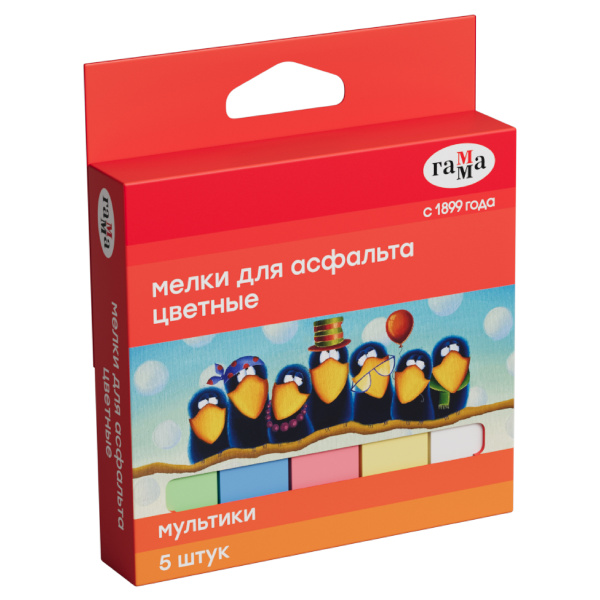 Мелки для асфальта Гамма "Мультики", цветные, 5шт., 5цв., квадратные, картонная упаковка, европодвес 2304191 285028