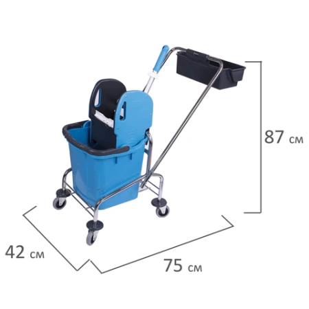 Тележка уборочная, 1 съемное ведро 25 л, механический отжим, корзина, BRABIX, Турция, 607902 - МСК «Форвард»