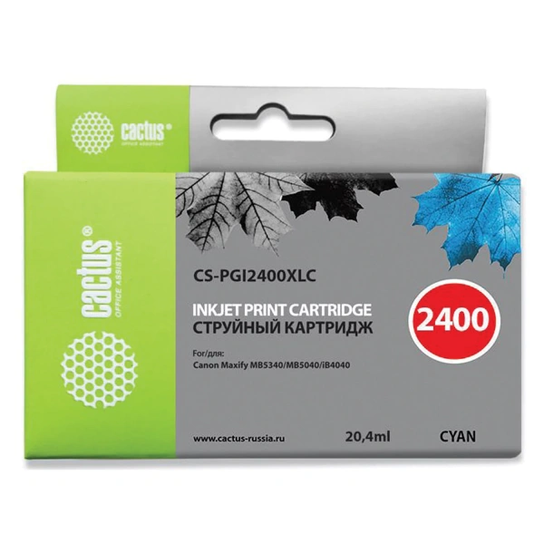Картридж струйный CACTUS (CS-PGI2400XLC) для CANON iB4040/MB5040/MB5340, голубой CS-PGI2400XLC 362771 ПОД ЗАКАЗ 8 ДНЕЙ