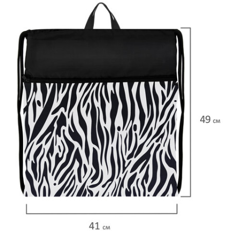 Мешок для обуви BRAUBERG БОЛЬШОЙ, с ручкой, карман на молнии, сетка, 49х41 см, "Zebra", 271611 - МСК «Форвард»