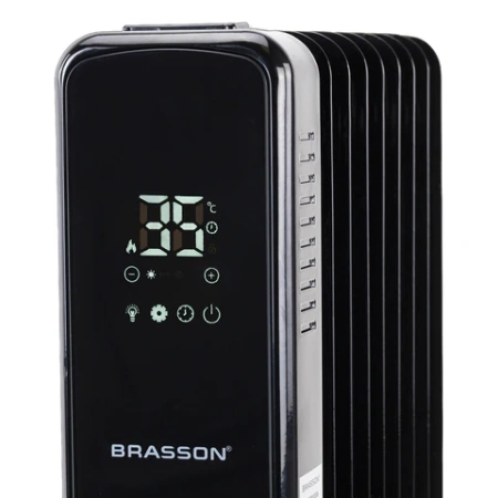 Обогреватель масляный BRASSON (БРАССОН) BOR-9 TOUCH, 9 секций, 2000 Вт, 3 режима, сенсор, пульт ДУ, черный, 457778 - МСК «Форвард»