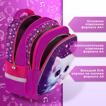 Рюкзак BRAUBERG KIDS MIND с пеналом в комплекте, 2 отделения, "Humble Cat", 40х28х18 см, 273176 - МСК «Форвард»