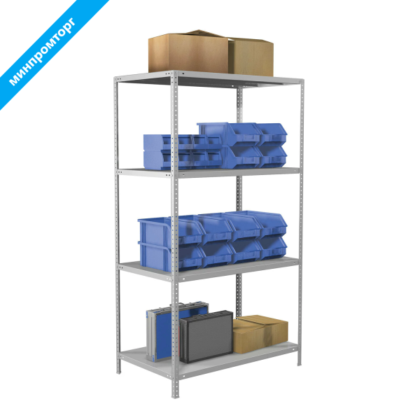 Стеллаж металлический BRABIX MS Plus-185/60-4 (в1850*ш1000*г600мм), 4 полки, регулир. опоры, 291107 