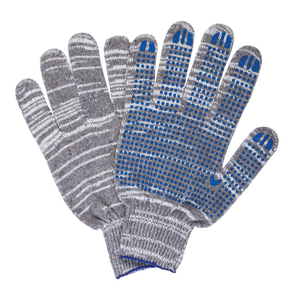 Перчатки х/б, КОМПЛЕКТ 5 ПАР, 10 класс, 50-52г, 133текс, ПВХ точка, LAIMA ЛЮКС 2, СЕРЫЕ, 604474