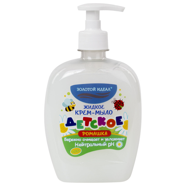 Мыло-крем жидкое ДЕТСКОЕ 500г, ЗОЛОТОЙ ИДЕАЛ, Ромашка, дозатор, 605517