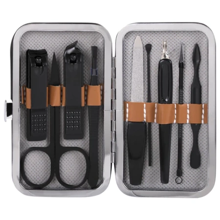 Универсальный набор для маникюра и педикюра 9 в 1 в футляре, MINI, черный карбон, блистер, WBZ (ВБЗ), 609496 - МСК «Форвард»