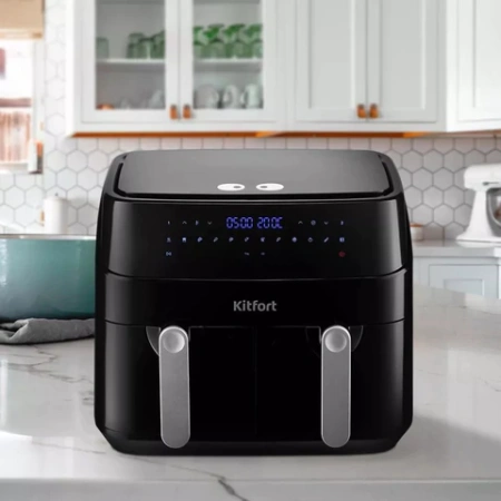 Аэрогриль KITFORT КТ-2250, 1750 Вт, 2х4,5 л, 12 программ, таймер, сенсорное управление, черный 458156 - МСК «Форвард»