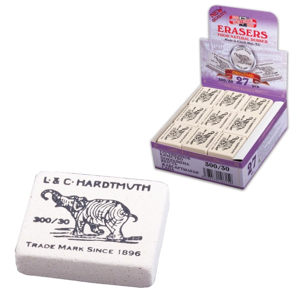 Ластик KOH-I-NOOR "Слон" 300/30, 35,5х28,5х10мм, белый, прямоугольный, натуральный каучук 0300030029 224323