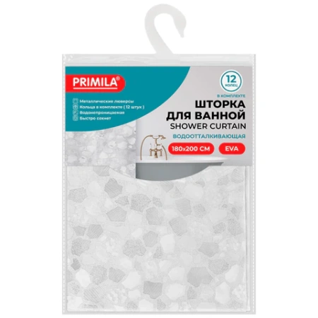 Штора для ванной EVA, 180х200 см, кольца в комплекте, БЕЛАЯ ЛЕДЯНАЯ СВЕЖЕСТЬ, PRIMILA (ПРИМИЛА), 700099 - МСК «Форвард»