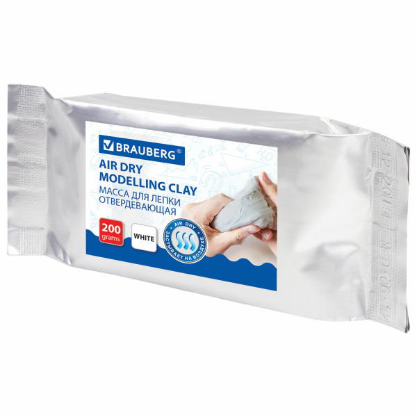 Паста (масса) для моделирования и лепки BRAUBERG, самозатверд., 200г, белая, ВЫСШЕЕ КАЧЕСТВО, 224441