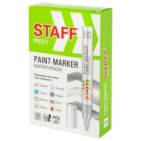Маркер-краска лаковый (paint marker) 2-4 мм, СЕРЕБРИСТЫЙ, НИТРО-ОСНОВА, STAFF PROFIT, для любых поверхностей, 152580 - МСК «Форвард»