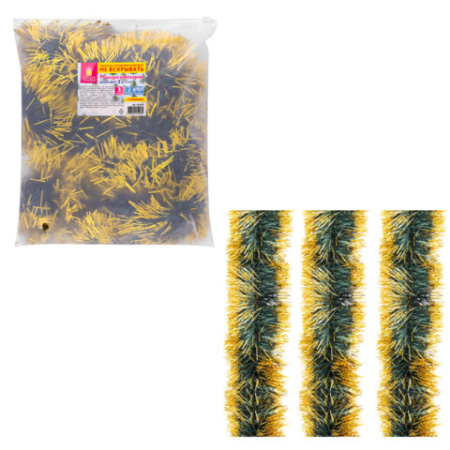 Мишура КОМПЛЕКТ 3 штуки, диаметр 100 мм, длина 2 м, зеленая с золотистыми кончиками, 592219 - МСК «Форвард»