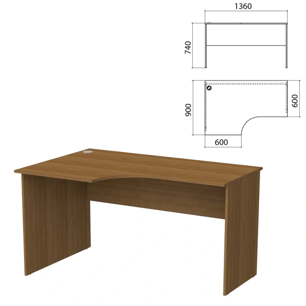 Стол письменный эргоном."Бюджет" (ш1360*г900*в740 мм), левый, орех 190, 402662, 402662-190 641156