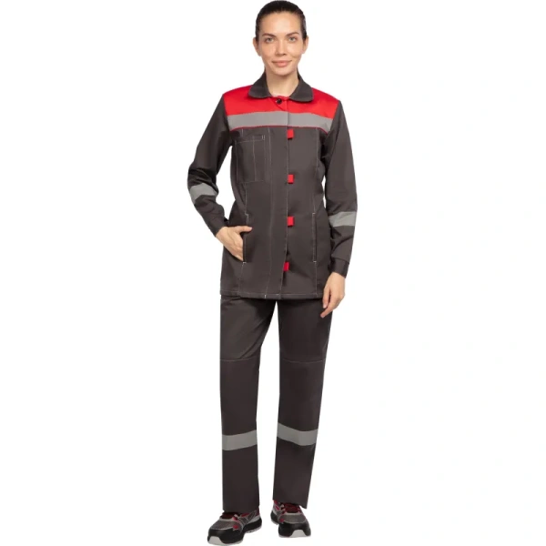 Костюм рабочий летний женский л20-КБР с СОП серый/красный (размер 104-108 (52-54), рост 170-176) 829839 - МСК «Форвард»