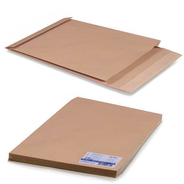 Конверт-пакет Е4+ объемный (300х400х40мм) до 300 лист, крафт, отрыв.полоса, КОМПЛЕКТ 25шт, 302127.25 124243