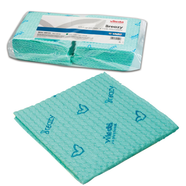 Салфетка VILEDA "Бризи", КОМПЛЕКТ 25шт, объемное микроволокно, зеленые, 35*35см, 120131  602093