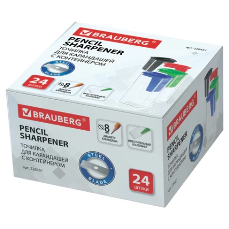 Точилка BRAUBERG "Assistant", с контейнером, пластиковая, корпус ассорти, 228451 - МСК «Форвард»