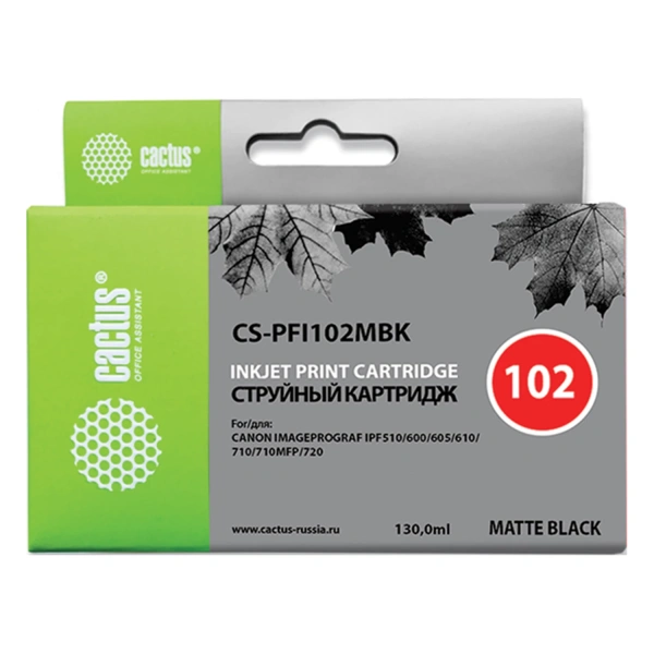 Картридж струйный CACTUS (CS-PFI102MBK) для CANON iPF500/510/F600/605/650/700, матовый черный CS-PFI 362782 под заказ 8 дней