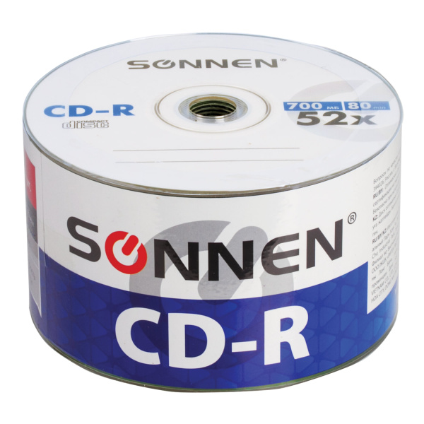 Диски CD-R SONNEN 700Mb 52x Bulk (термоусадка без шпиля) КОМПЛЕКТ 50шт, 512571