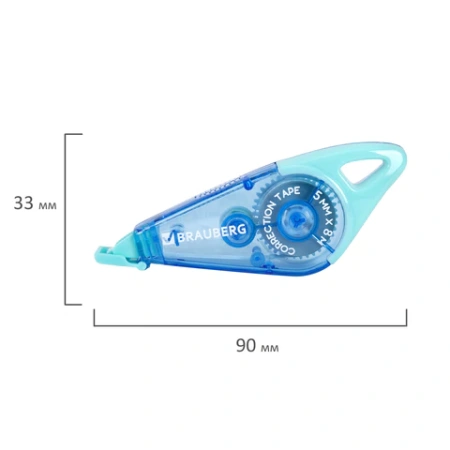 Корректирующая лента BRAUBERG "TRIOS", 5 мм х 8 м, корпус мятно-голубой с подвесом, блистер, 273023 - МСК «Форвард»