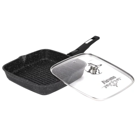 Сковорода ГРИЛЬ квадратная 26 см, съемная soft-touch ручка, крышка, антипригарное покрытие, МЕЧТА "Гранит Black", с066802 700718 - МСК «Форвард»