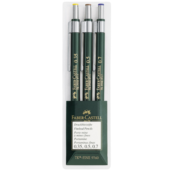 Набор карандашей механических Faber-Castell "TK-Fine 97", HB, 0,35/0,5/0,7мм, пласт. уп., европодвес 136030 290334