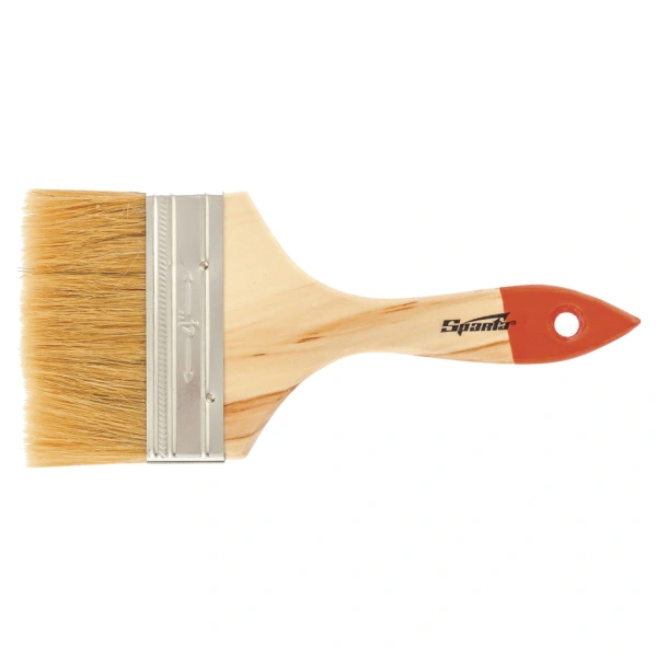 Кисть плоская 100мм, натуральная щетина, деревянная ручка, для масляных краскок,лаков, SPARTA,824455 670566