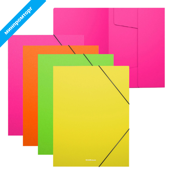 Папка на резинках ERICH KRAUSE "Matt Neon", до 300 листов, ассорти, 600 мкм, 50388 272938