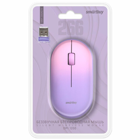 Мышь беспроводная бесшумная SMARTBUY 266AG-V, USB, 2 кнопки + 1 колесо, оптическая, фиолетовая, SBM-266AG-V 514184 - МСК «Форвард»