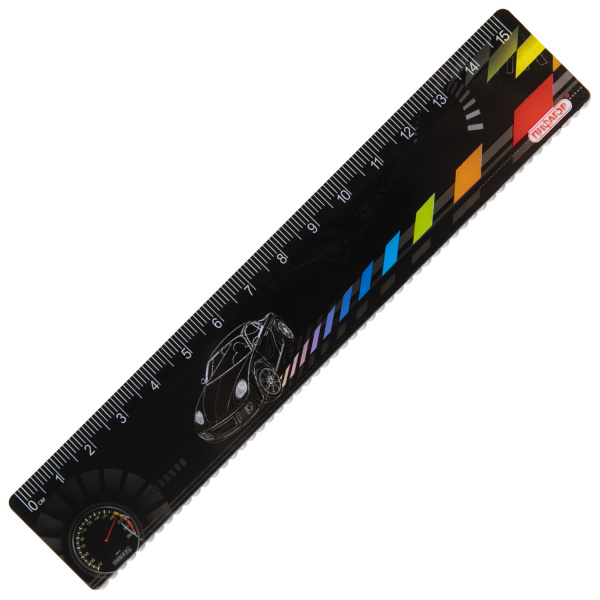 Линейка пластик 15 см ПИФАГОР "Авто", цветная печать, с волнистым краем, европодвес, 210634
