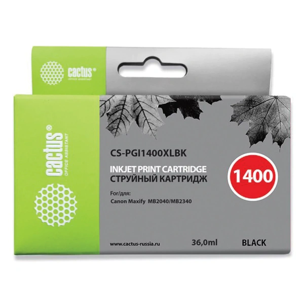 Картридж струйный CACTUS (CS-PGI1400XLBK) для CANON МВ2040/МВ2340, черный CS-PGI1400XLBK под заказ 8 дней