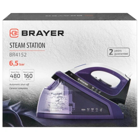 Парогенератор BRAYER BR4152, 2800 Вт, 6,5 Бар, пар 160 г/мин, паровой удар 480 г/мин, 1,8 л, фиолетовый 456613 - МСК «Форвард»