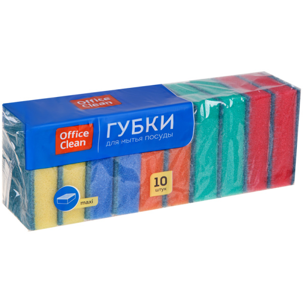Губки для посуды OfficeClean "Maxi", поролон с абразивным слоем, 9*6,5*2,7см, 10шт 248561 - МСК «Форвард»