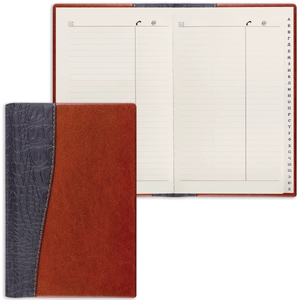 Телефонная книжка А5 (136х202мм), BRAUBERG Cayman, кожзам, 96л, вырубка, комбинированный, 125129