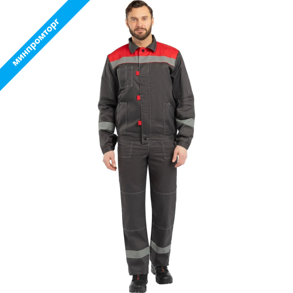Костюм рабочий летний мужской л20-КПК с СОП серый/красный (размер 96-100 (48-50), рост 182-188) 829810 минпромторг 