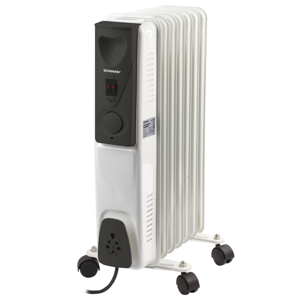 Обогреватель масляный SONNEN DFS-07, 1500Вт, 7 секций, белый, 453498