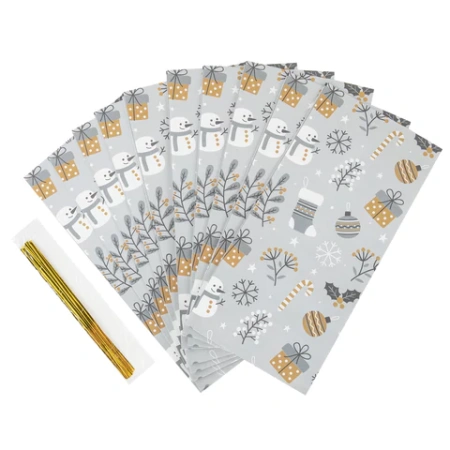 Пакет подарочный КОМПЛЕКТ 10 штук новогодний 12х8х25 см с зажимами, "Паттерн № 1", ЗОЛОТАЯ СКАЗКА, 592122 - МСК «Форвард»