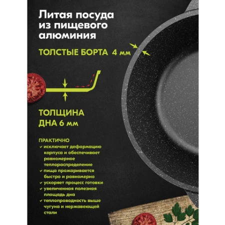 Кастрюля 2 л с жаропрочной крышкой 20 см, антипригарное покрытие, МЕЧТА "Гранит Black", 42802 700720 - МСК «Форвард»
