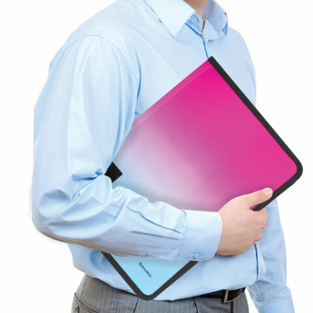 Папка объемная на молнии пластиковая BRAUBERG "Grade", А4, 330х240 мм, 600 мкм, розово-голубой градиент, 271975 - МСК «Форвард»