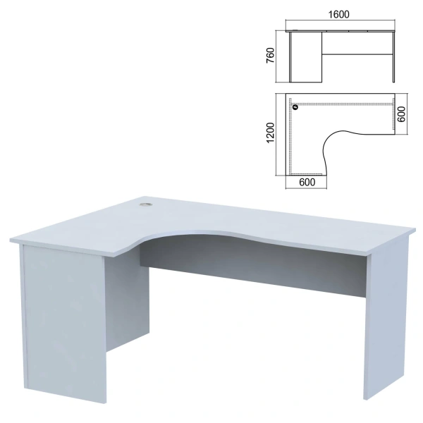 Стол компактный "Арго", 1600х1200х760 мм, левый, серый (КОМПЛЕКТ) 981317