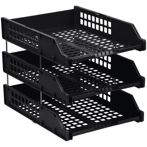 Лотки горизонтальные для бумаг, НАБОР 3 шт (340х260х240мм), на метал стерж ,чер, СТАММ "Strong",ЛТГ-63795 235922