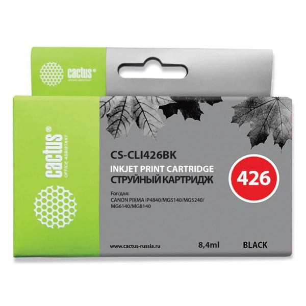 Картридж струйный CACTUS (CS-CLI426BK) для CANON Pixma MG5140/MG5240/MG6140/MG8140, черный CS-CLI426 362003 под заказ 8 дней