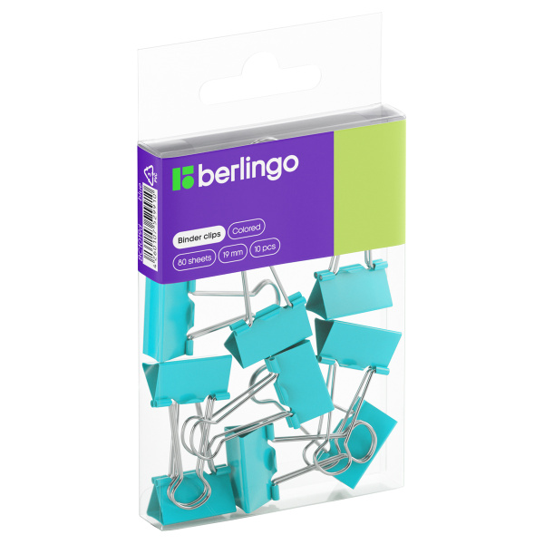 Зажимы для бумаг 19мм, Berlingo, 10шт., цветные, ПВХ упак., европодвес, голубые BC1019d 301709 - МСК «Форвард»