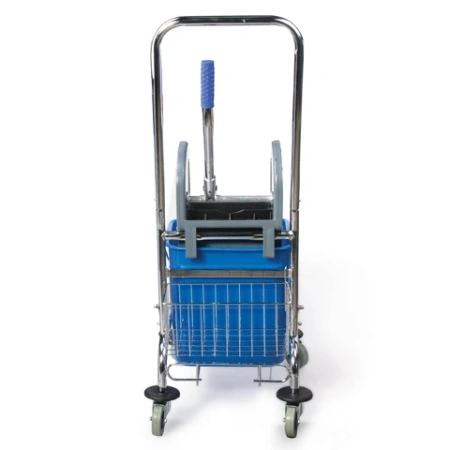 Тележка уборочная BRABIX, 1 съемное ведро 25 л, механический отжим, корзина, металлический каркас, синяя, 601498 - МСК «Форвард»